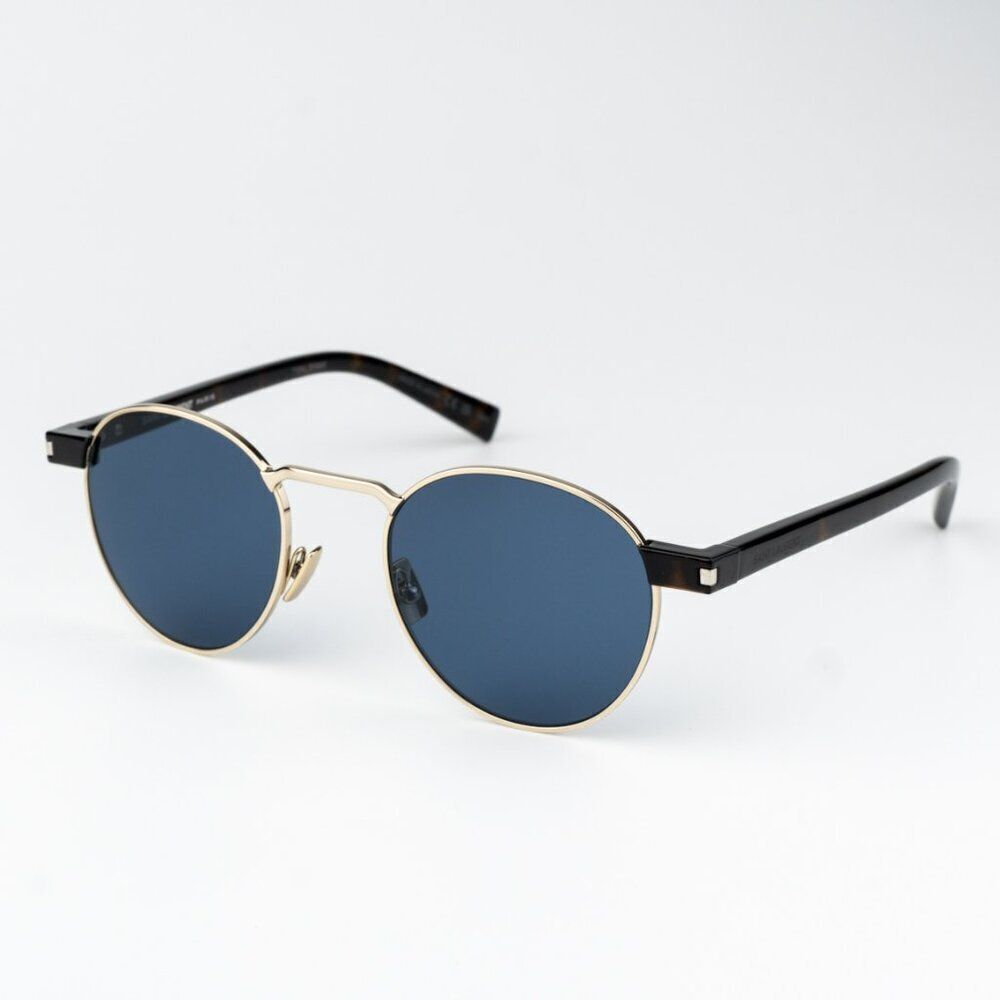 NEW Saint Laurent SL707 004 Gold Havana Blue Oval Unisex Sunglasses